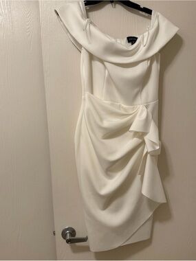 Xscape Ivory One-Shoulder Draped Cocktail Dress